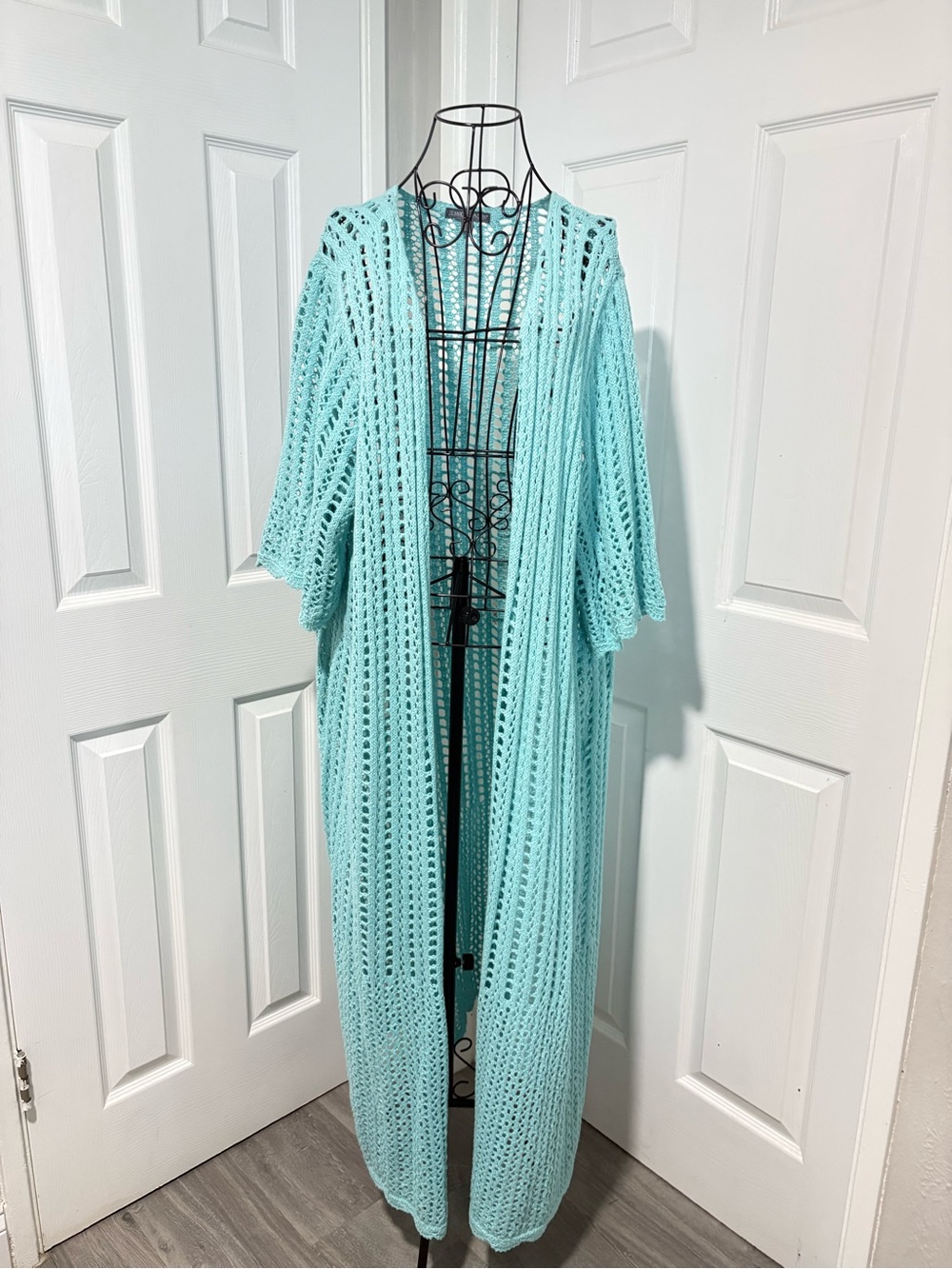 NWOT Jessica London Plus Size Turquoise Crochet Duster Cardigan
